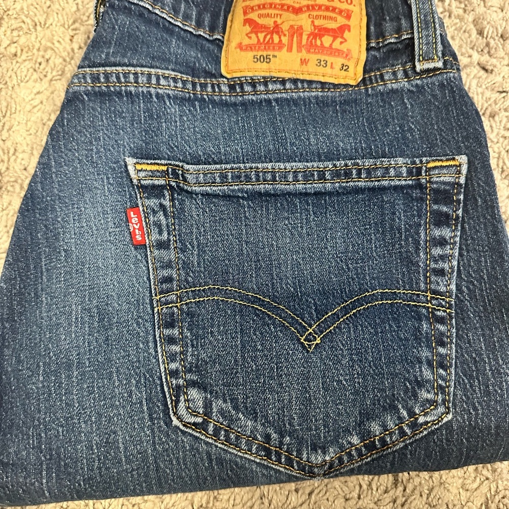 Levi's 505 Blue Denim Jeans with Tan Leather Patch